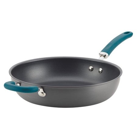 RACHAEL RAY Rachael Ray 81130 Create Delicious Hard-Anodized Aluminum Nonstick Deep Skillet; 12.5 in. - Teal Handle 81130